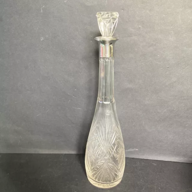 Carafe Cristal Taillé Monture Col Argent Poinçon Minerve Gravé 11 En Dessous