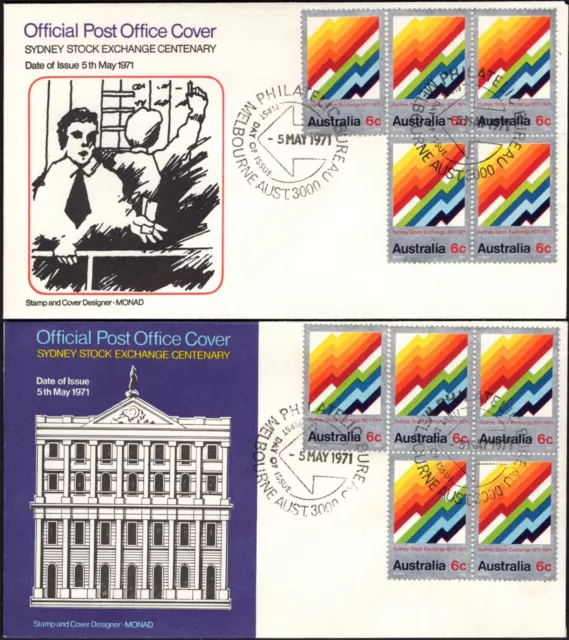 1971 Sydney Stock Exchange Centenary Set Of 2 Blocks Of 5 FDCs, Very Good Cond