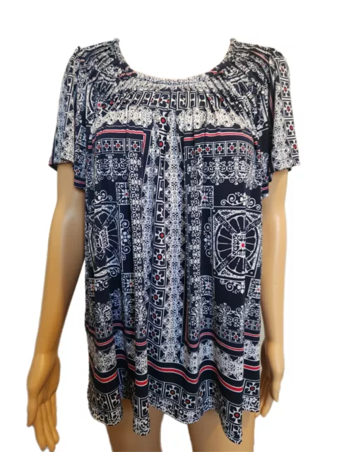 Style & Co Woman Top Plus Sz 1x Red White Blue Bandana Pattern