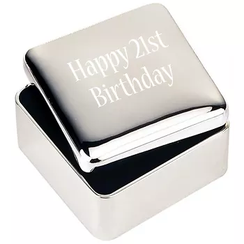 Silver JEWELLERY TRINKET BOX GIFT Happy 21st Birthday
