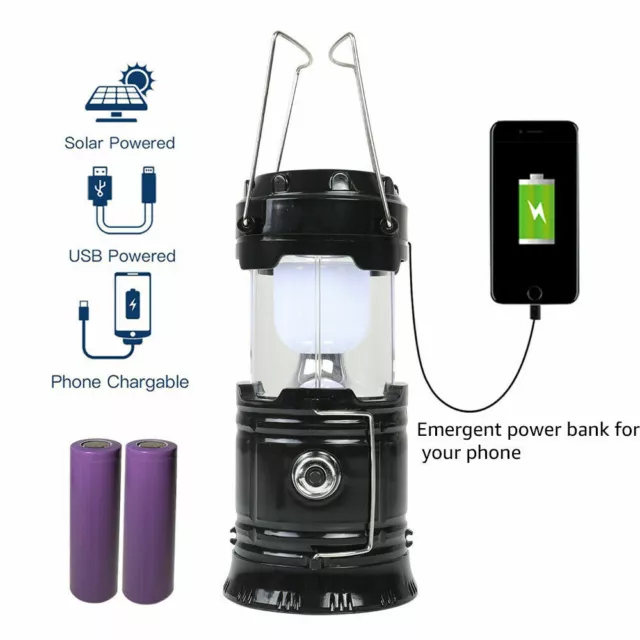 Rechargeable LED Camping Lantern Collapsible Flashlight Portable Lamp w/ Battery