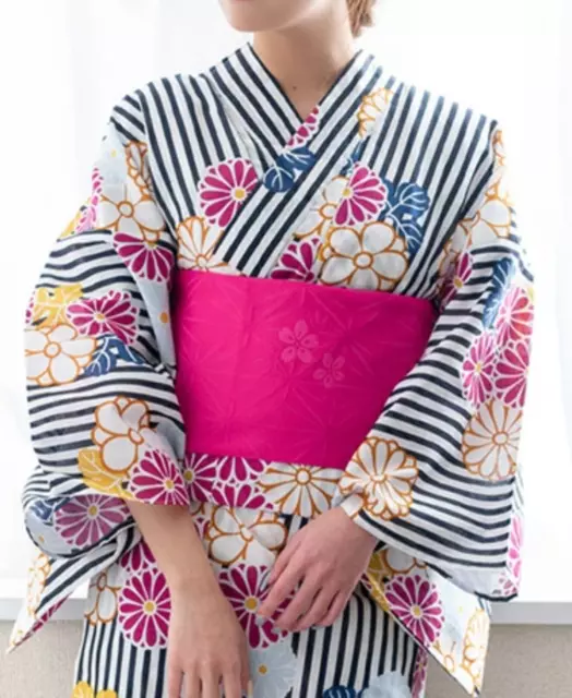 Japanese Women's Traditional YUKATA KIMONO Obi Sandal 3pcs Set JAPAN #3 Flower