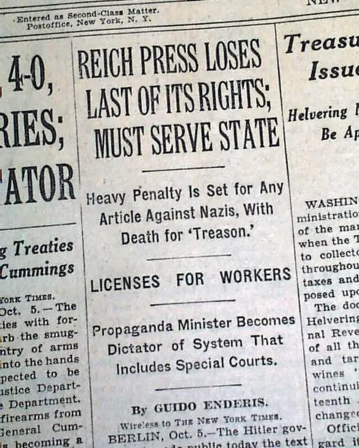 Editors Law Nazis Germany Freedom of Press Jews Jewish Censorship 1933 Newspaper
