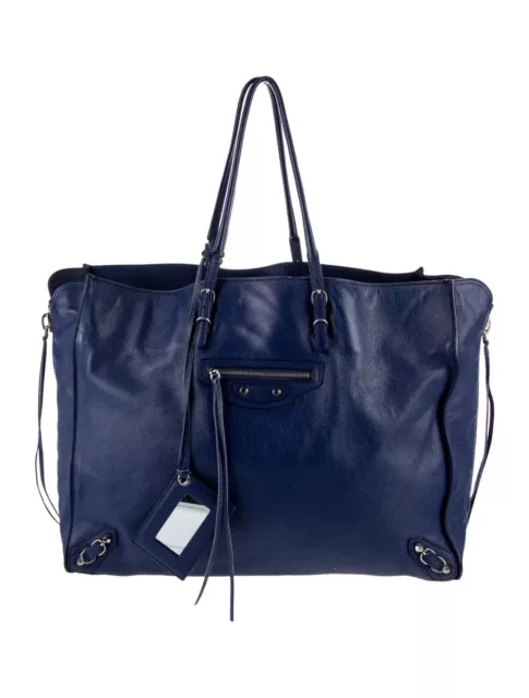 Balenciaga Papier A4 Zip Around Leather Tote - Large, Navy with Silver Hardware