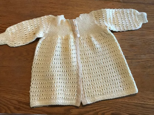 Antique Hand Made Knit Wool Baby Sweater 0-12mo Unisex Ivory Color 1940s Vintage