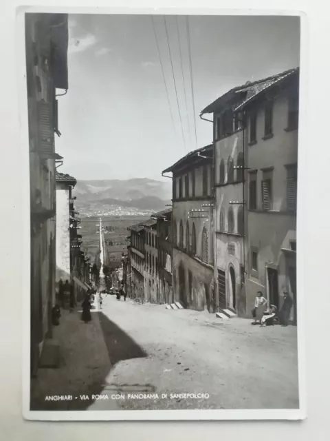 Cartolina Anghiari Via Roma Sansepolcro Arezzo Toscana Animata Paesaggistica