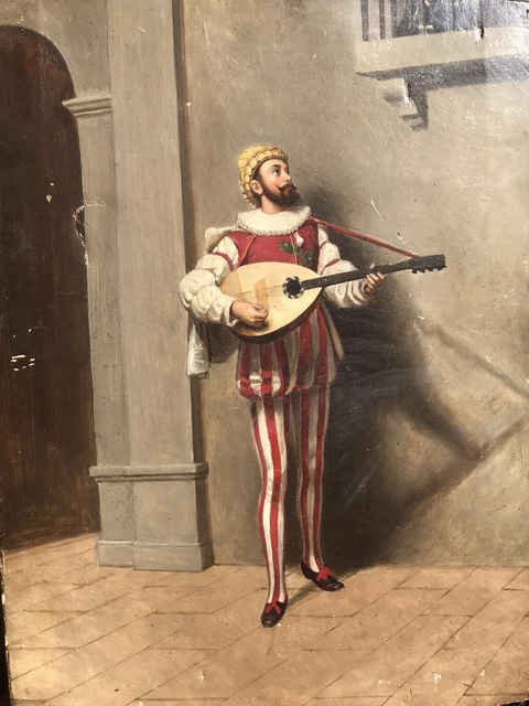 C. Biscioni XIX secolo. Scuola Italiana - Olio Originale su Tela - Serenatura Liuto