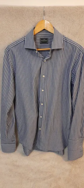 Blue and White Linen-Style 'Savile Row Company' Shirt 15 1/2 mens