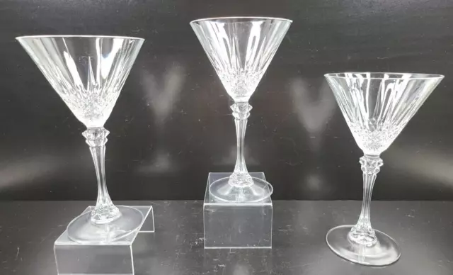 (3) Cristal D'Arques Longchamp Martini Glasses Set Crystal Clear Cut Etched Lot