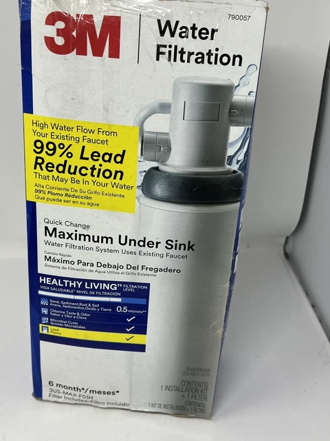 Sistema de filtro de agua 3M 1 kit de instalación y filtro, máximo debajo del fregadero, reduce el plomo