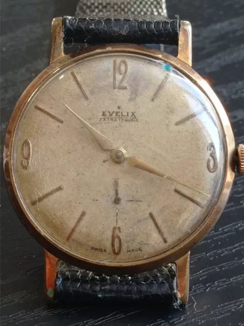 Antico orologio vintage EVELIX  meccanico funzionante cal peseux 330 pl.oro