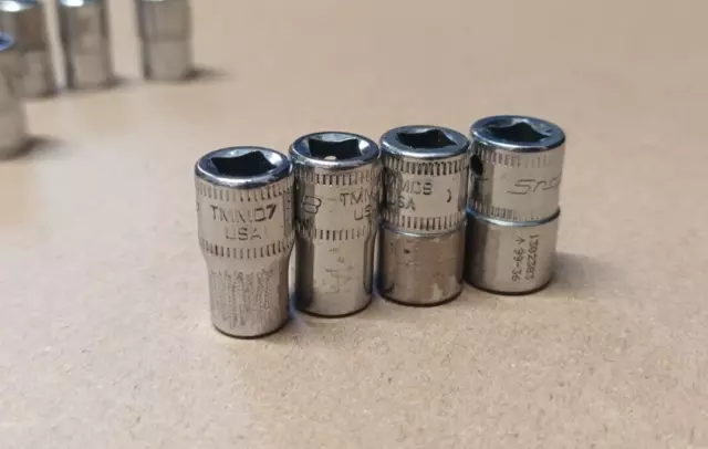 Ex MOD/|\ Set di 4 x unità a scatto USA 1/4" 12 prese 7 mm 8 mm 9 mm 10 mm
