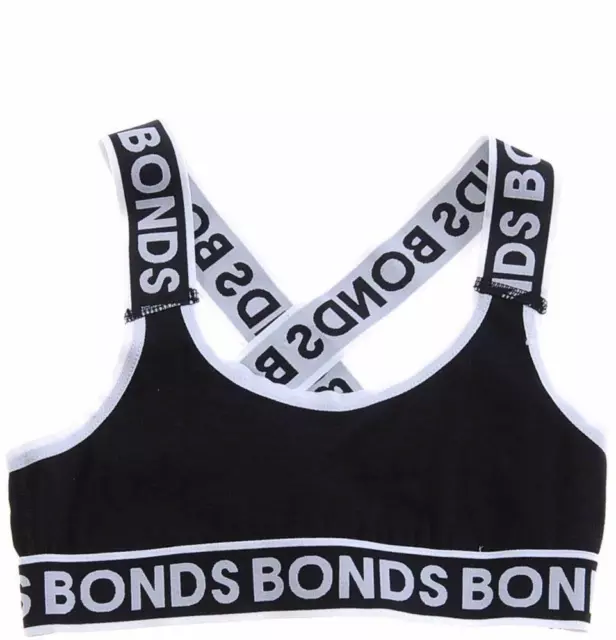 New Bonds Girls Cotton Wideband Crop  Black Crop Bra Top Size 8-10