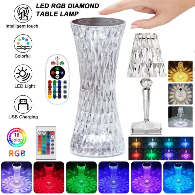 LED Crystal Table Lamp Diamond Bedside Desk Night Lights USB Touch Atmosphere