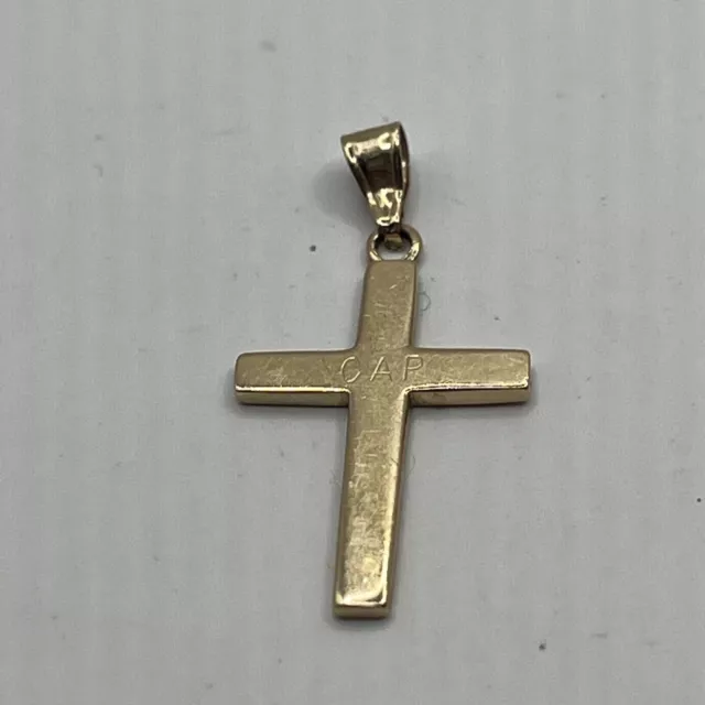 Krementz 14k Solid Gold Cross Engraved With “CAP” Religious Pendant  #8