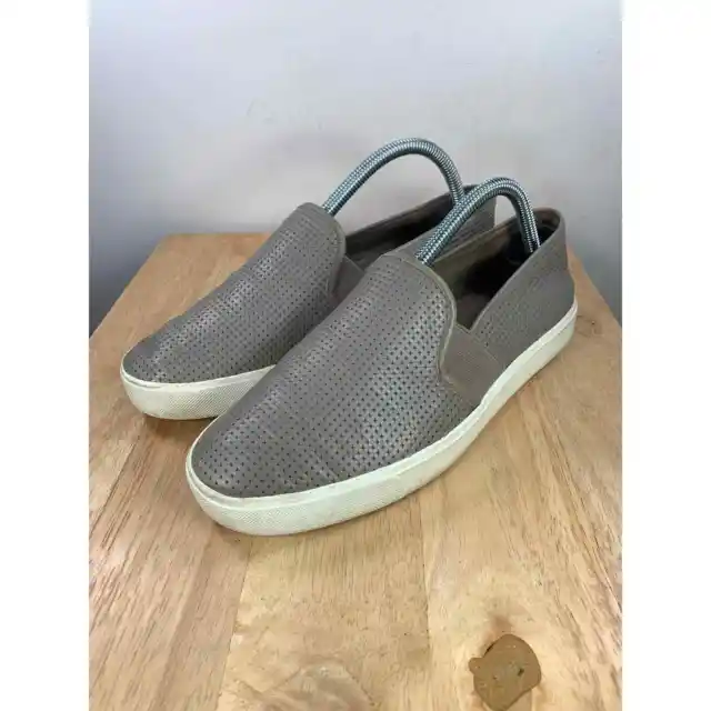 Vince Blair 5 Womens Grey Perforated Leather Low Top Slip On Sneakers size 8.5