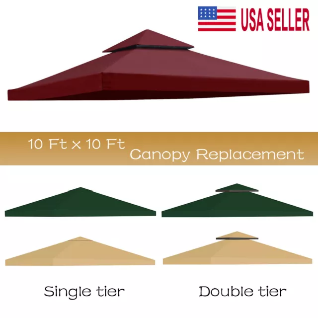 10'x10' Waterproof Gazebo 1 2Tier Top Replacement Canopy UV Sunshade Patio Cover