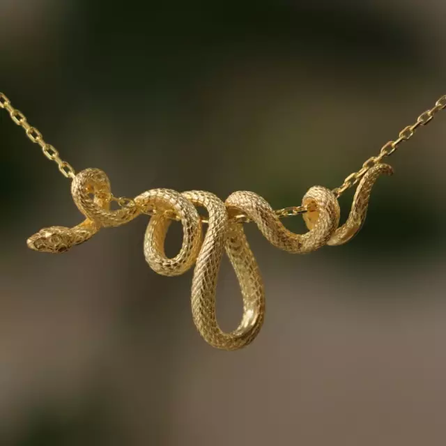 14k Gold Snake Necklace, Sterling Silver Snake Necklace, Snake Necklace Pendant,