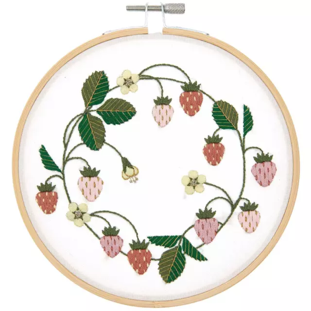 Rico Design Embroidery Kit - Strawberry Wreath - includes hoop