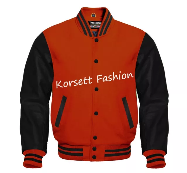 Collegejacke Bomber Style aus Wolle mit echten Rindslederärmeln Gr. XS - 7XL