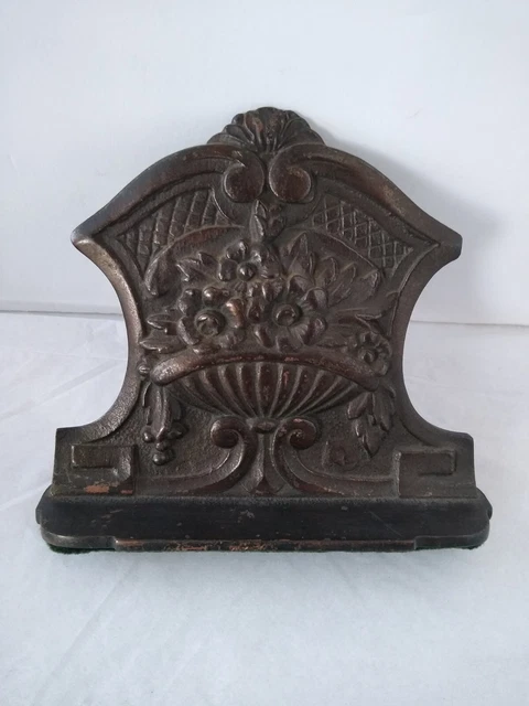 Vintage French Style Cast Iron Bookend Doorstop Floral Arrangement Art Deco