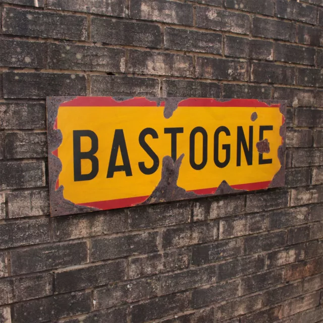 WW2 Bastogne Road Sign - Repro Vintage Style Army Military Belgian Steel Wall