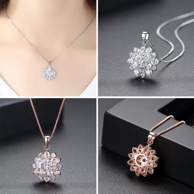 Gold Plated AAA Cubic Zircon Crystal Long Necklace Flower Bride Pendant Chain