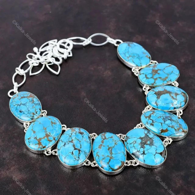 Tibetan Turquoise Necklace 925 Sterling Silver Adjustable Real Gemstone Necklace