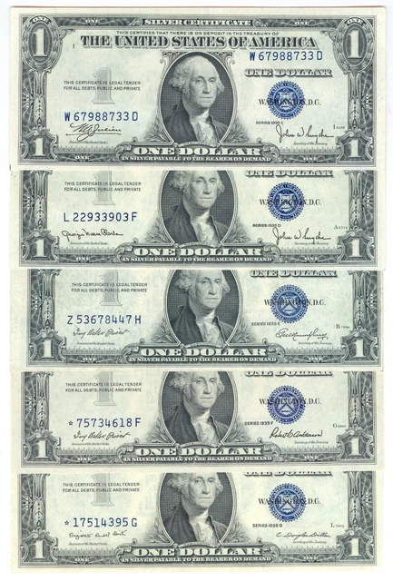 Lot Of Ten $1 U.s. Silver Certificates - 1935 & 1957 - 2 Star Notes - Xf To Au