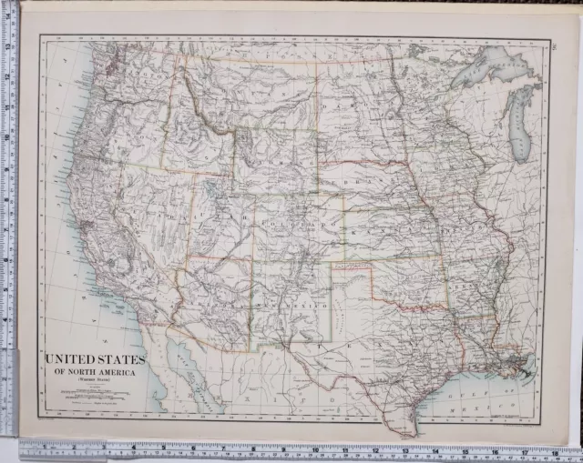 1889 Groß Antik Landkarte ~ Vereinigte Staaten North America Western Texas Utah