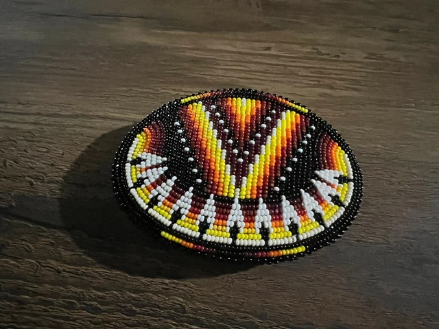 Vintage Native American Handmade Beaded Multicolored Belt Buckle