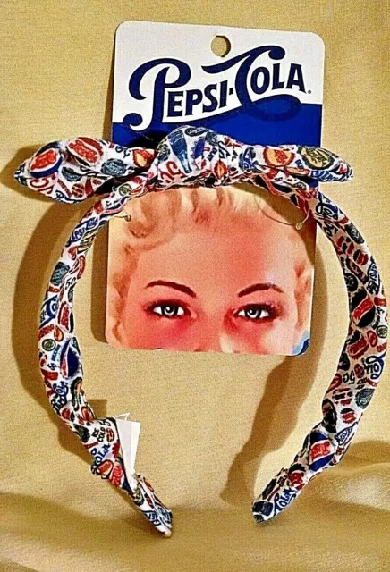 Pepsi Cola Wrap Around Headband New Mint On Card 2021 Retro Ad Wire Bow Hair.