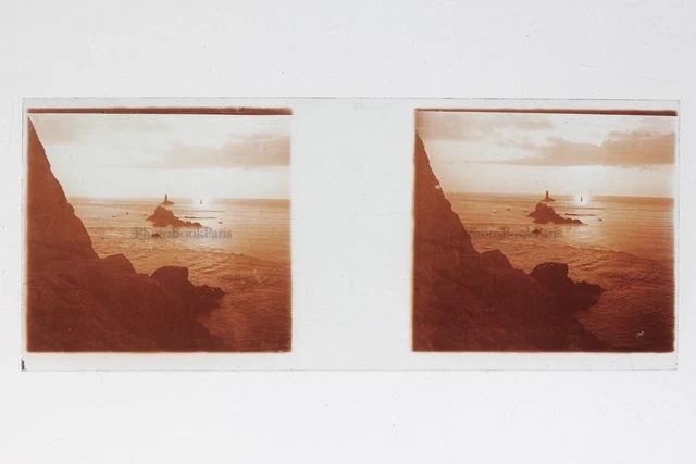 France Paysage rocheux La Mer Photo Stereo T2L8n1 Plaque de verre Vintage