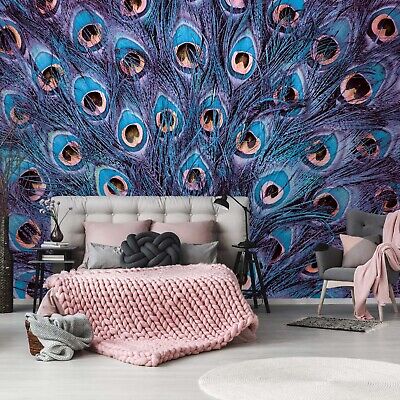 PAPEL PINTADO púrpura pavo real fácil de aplicar mural de pared adultos dormitorio animal