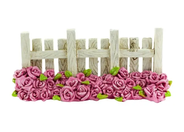 Miniature Dollhouse Fairy Garden 5" White Fence w/ Roses  - Buy 3 Save $5