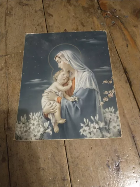 Madonna & Child Religious Picture Dated 1957