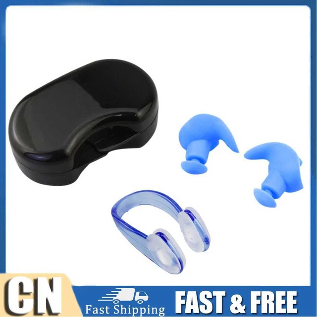 Juego de tapones para los oídos de silicona suave con clip para nariz tapones para los oídos insonorizados (azul)