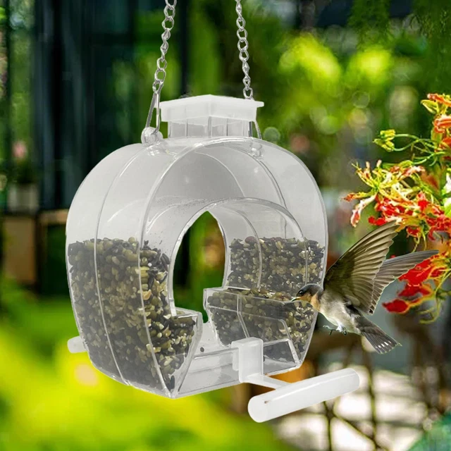 ACRYLIC HANGING BIRD Feeder with Perch Easy to Clean Birds Feeding