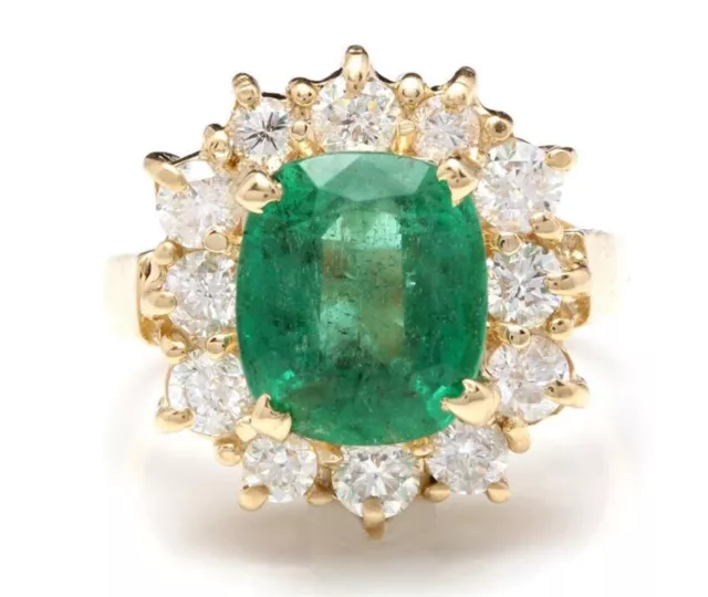 1.70ct Natural Round Diamond Emerald 14k Solid Yellow Gold Wedding Cluster Ring