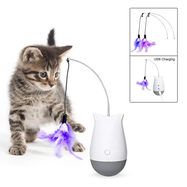 Cat Feather Toy USB Charging Teaser Kitten Interactive Play Pet Automatic Toys