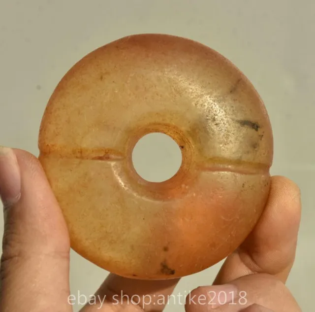 2.8 "Old Chinese Hongshan Culture Red Crystal Carved Round Lucky buckle Pendant