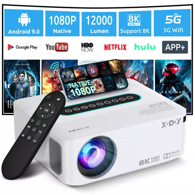 XGODY 4K Projector UHD 12000 Lumen Android 5G WiFi Bluetooth Native 1080p Beamer