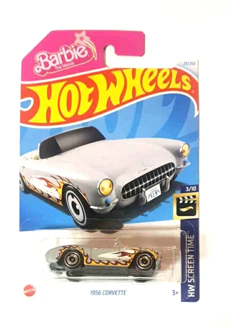 Hot Wheels 1956 Corvette (Pink - Barbie) 9/10 Pink & White - 2023-183/250 (Short Card) - COMES IN A KLAS CAR KEEPER PROTECTIVE COLLECTORS CASE - HKG52