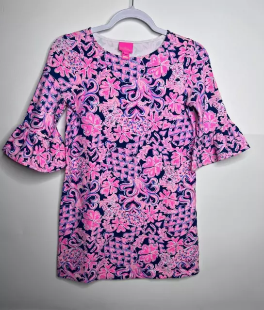 Lilly Pulitzer Dress Girls XL 12-14 Mini Sophie Ruffle Pink Blue