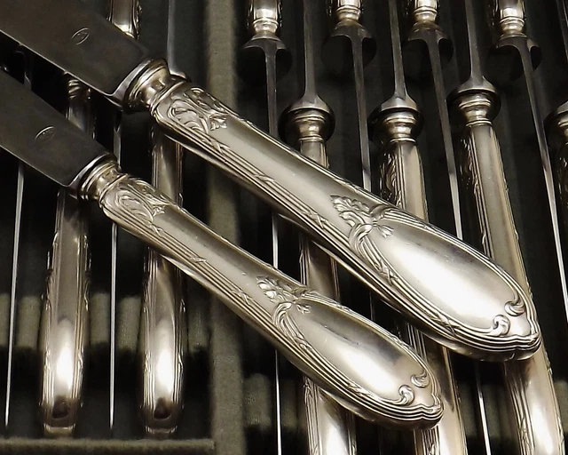 Ménagère 12 Couteaux à Entremets Art Nouveau - Métal Argenté, Lames Inox