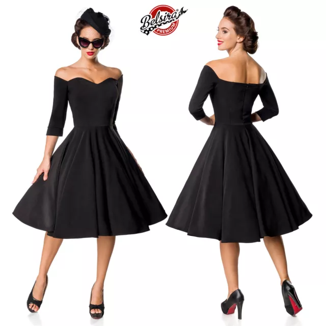 VESTITO DONNA ELEGANTE Stile Anni 50 Nero Vintage Diva Retro