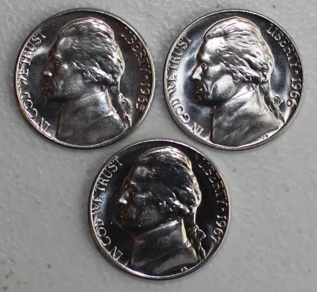 1965 1966 1967 Jefferson Nickle Lot Special Mint Set Coins 5 Cents SMS Three 5c