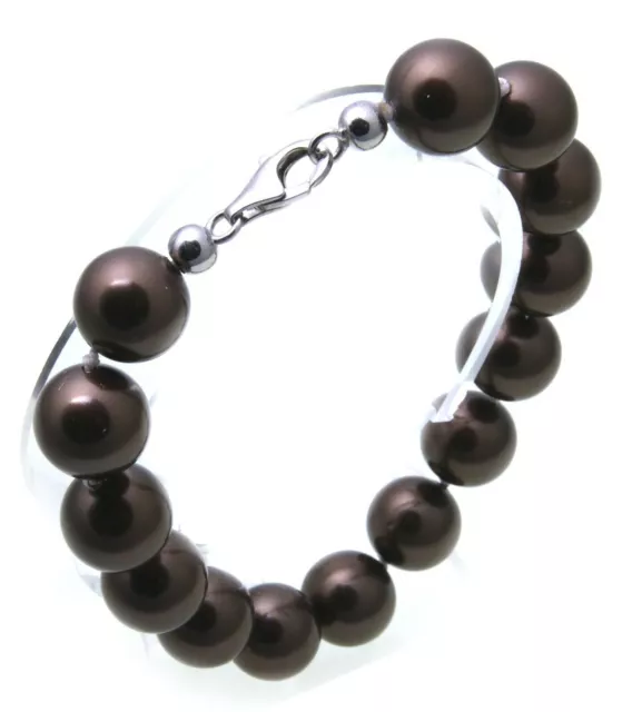 Bracelet Perles Moulières 12 MM Bronze Avec Argent Véritable 925 Braun Sterling