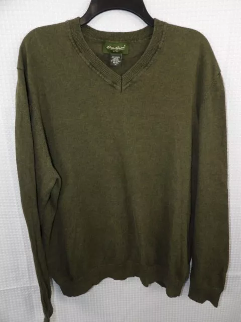EDDIE BAUER COTTON/CASHMERE V-Neck Pullover Men's Green Sweater Size XL ...
