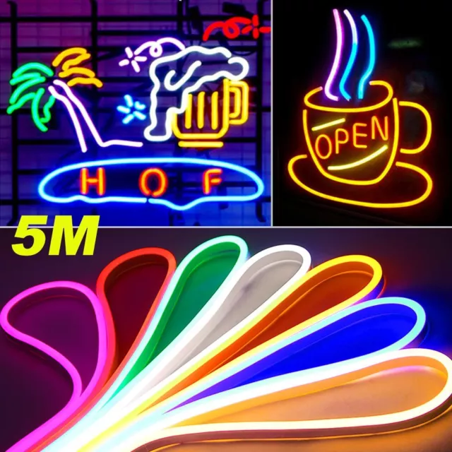 5M-20M Waterproof LED Strip Flexible Neon Rope Light Tube Tape 12V Bar Adv Sign 3